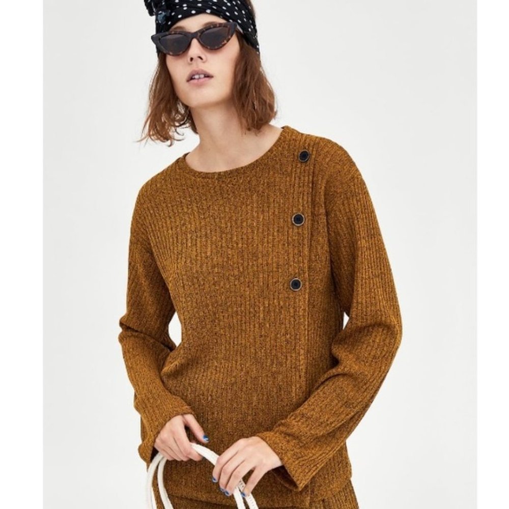 SOLD Zara Button Ribbed Sweater